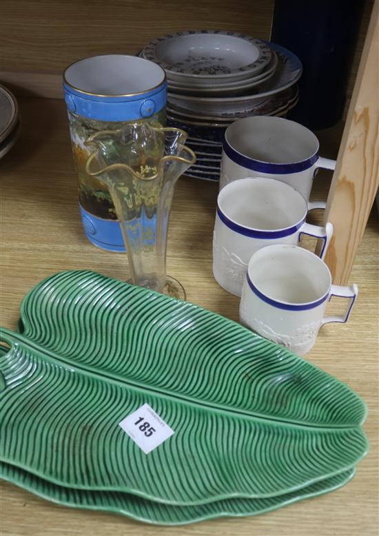 A collection of Victorian plates and dishes including a sarcophagus ballooning interest bowl and a pair of Masons dishes